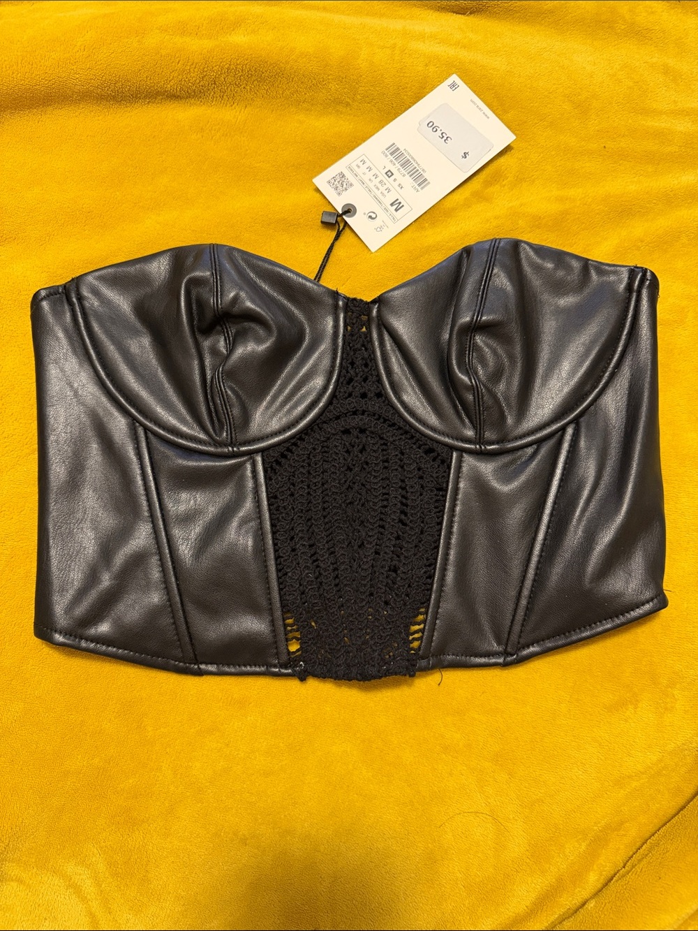 NWT Zara Black Faux Leather Corset Crop Top